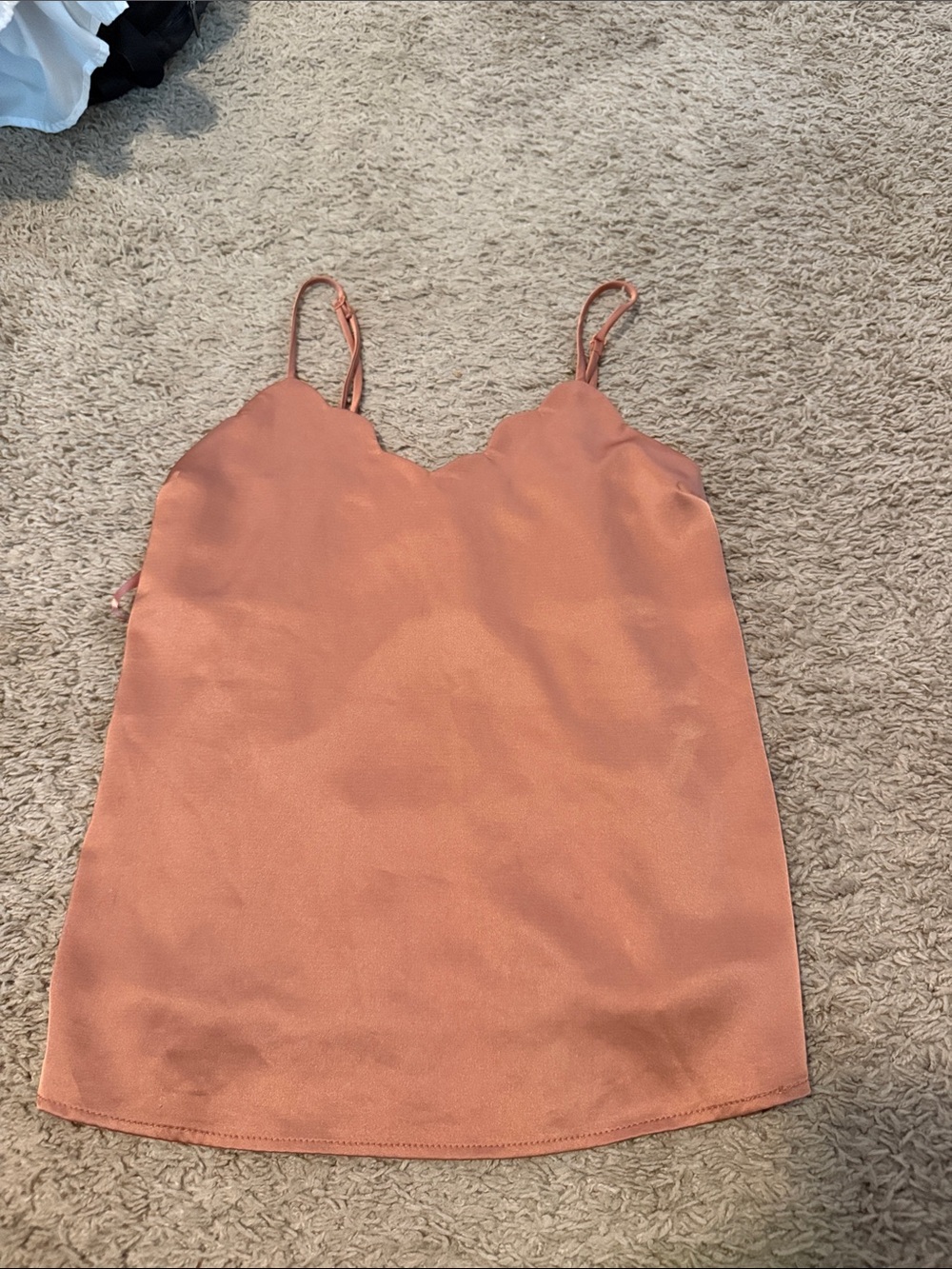 Monteau Peach Scalloped V-Neck Satin Tank Top